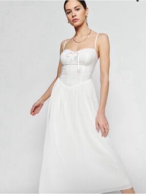 Reformation White Spaghetti-Strap Bustier Midi Dress